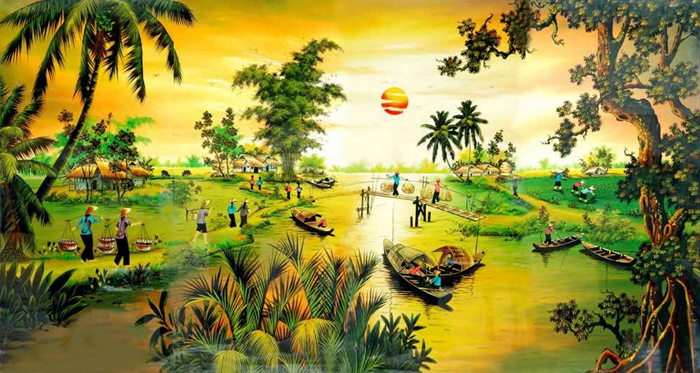 Những mẫu tranh sơn dầu phong cảnh đồng quê Việt Nam